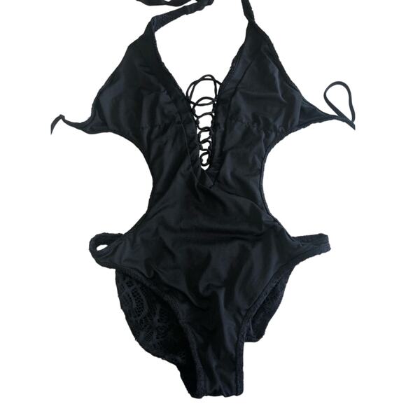 Ralph Lauren plunge backless Elegant Black Lace One Piece swimsuit size small - Picture 6 of 6